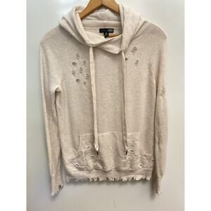 Aqua Cashmere Women's Distressed Hooded Sweater Size M Ash Long Sleeve